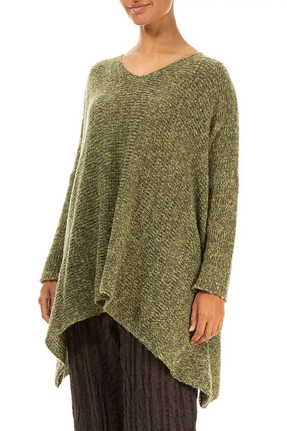 V-Neck Mélange Khaki Wool Sweater 3