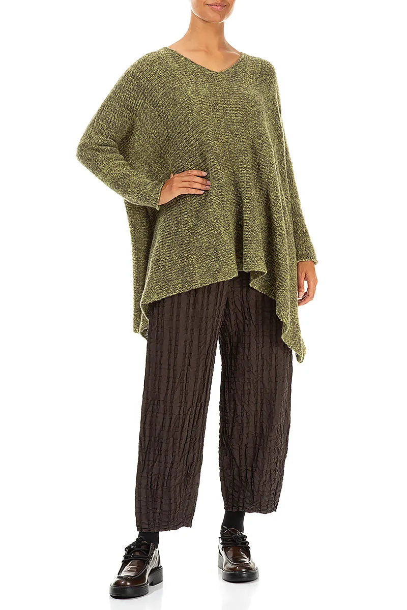 V-Neck Mélange Khaki Wool Sweater 4