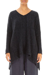 V-Neck Mélange Midnight Purple Wool Sweater 1