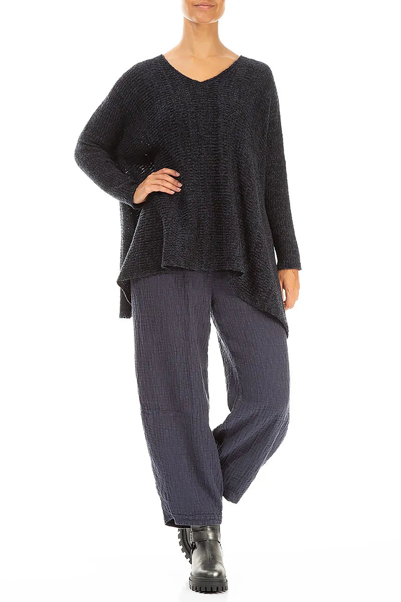 V-Neck Mélange Midnight Purple Wool Sweater 4
