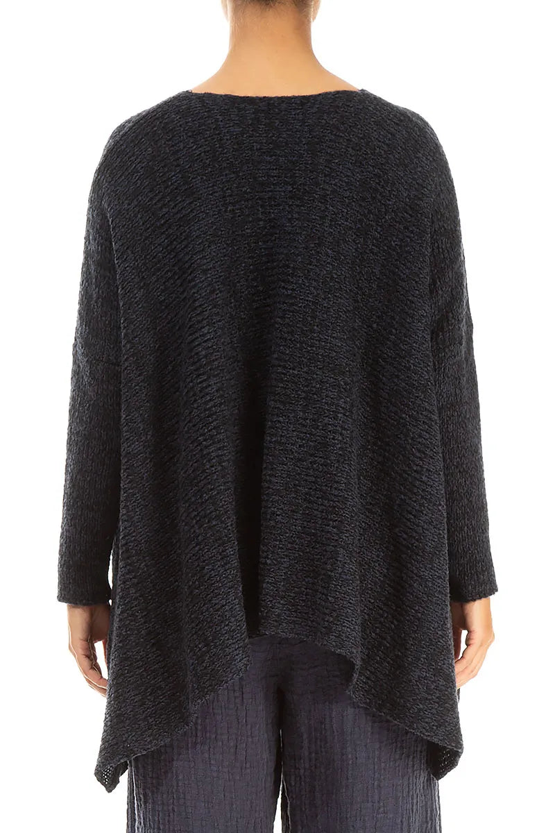 V-Neck Mélange Midnight Purple Wool Sweater 2