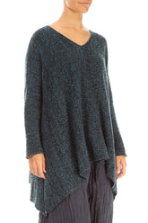 V-Neck Mélange Midnight Teal Wool Sweater 3