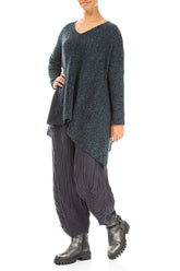 V-Neck Mélange Midnight Teal Wool Sweater 4