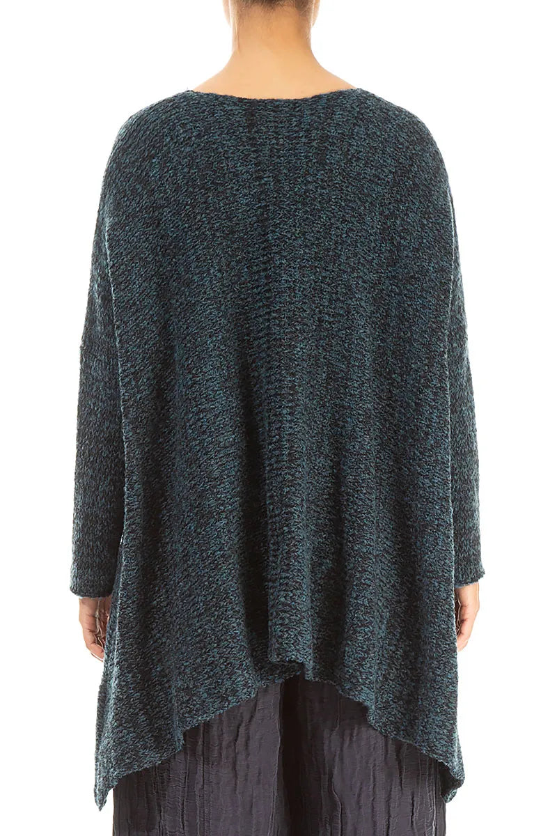 V-Neck Mélange Midnight Teal Wool Sweater 2