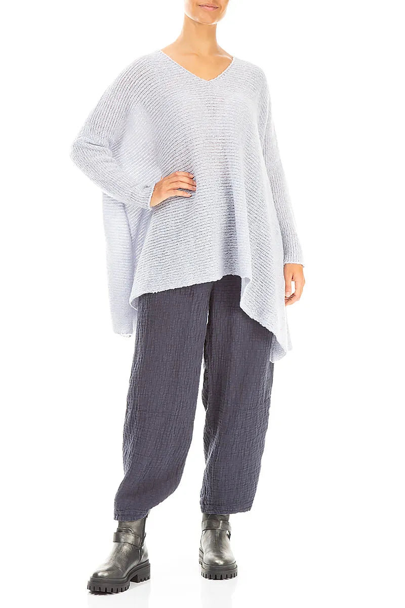 V-Neck Mélange Moonstone Wool Sweater 4
