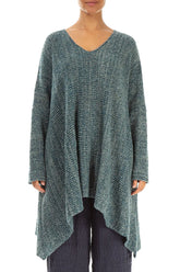 V-Neck Mélange Peacock Grey Wool Sweater 1