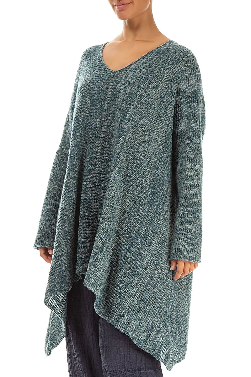 V-Neck Mélange Peacock Grey Wool Sweater 3