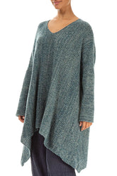 V-Neck Mélange Peacock Grey Wool Sweater 3