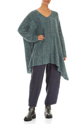 V-Neck Mélange Peacock Grey Wool Sweater 4