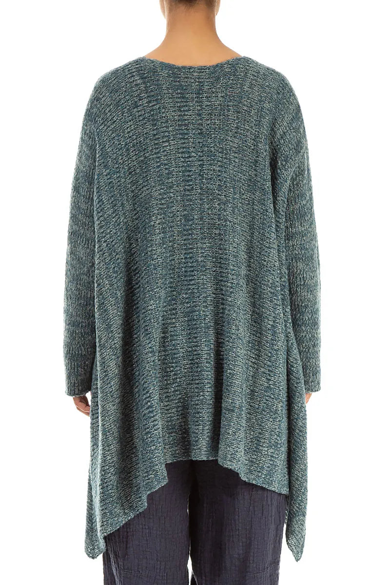 V-Neck Mélange Peacock Grey Wool Sweater 2