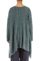 V-Neck Mélange Peacock Grey Wool Sweater 2