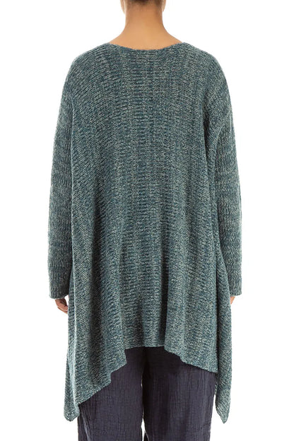 V-Neck Mélange Peacock Grey Wool Sweater 2