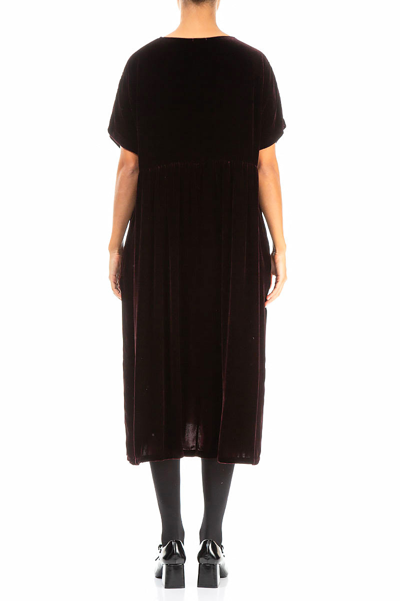 V-Neck Merlot Silk Velvet Dress 3