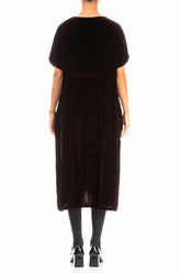 V-Neck Merlot Silk Velvet Dress 3