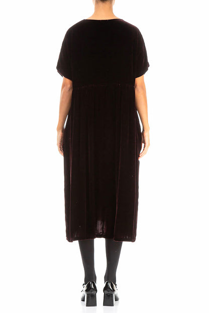 V-Neck Merlot Silk Velvet Dress 3