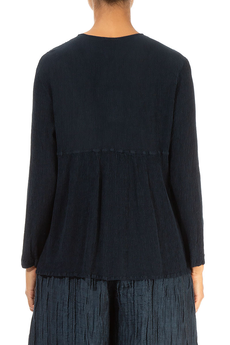 V-Neck Midnight Blue Silk Viscose Blouse