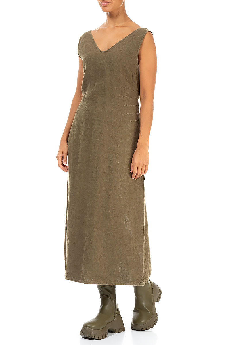 V-Neck Mustard Linen Dress