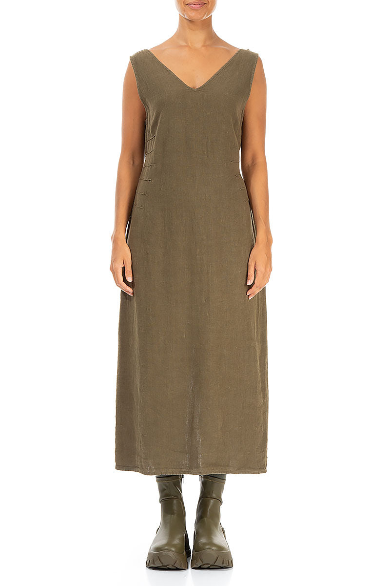 V-Neck Mustard Linen Dress