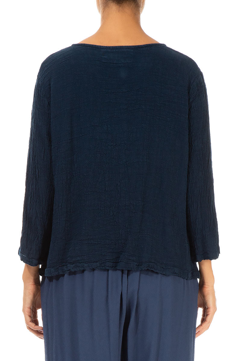 V-Neck Navy Linen Blouse