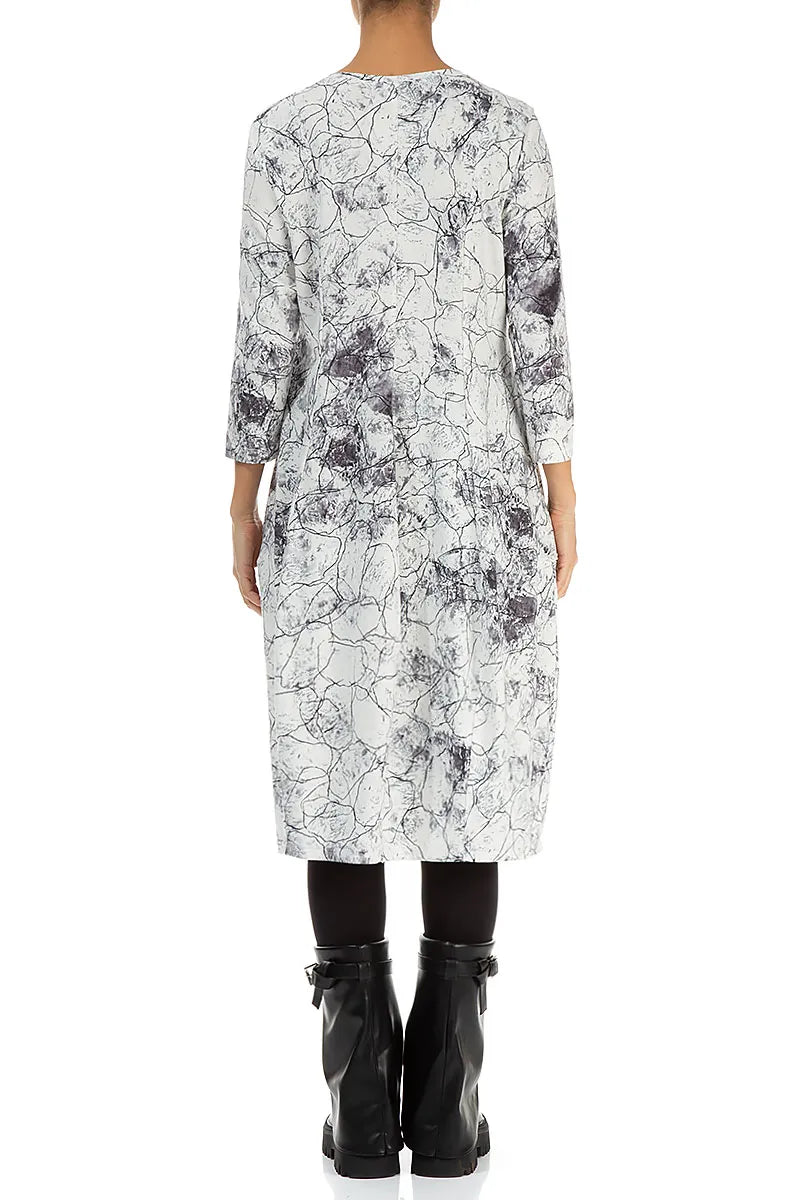 V-Neck Off White Marble Cotton Dress 2