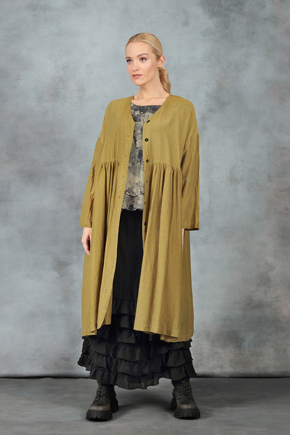 V-Neck Olive Silk Cotton Jacket Dress