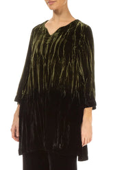 V-Neck Olive Silk Velvet Ombré Tunic 3