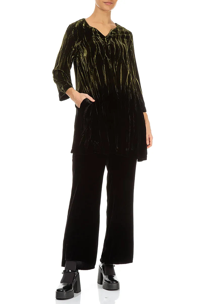V-Neck Olive Silk Velvet Ombré Tunic 4