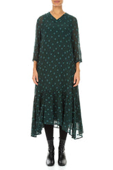 V-Neck Peacock Dotty Silk Dress 1