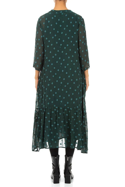 V-Neck Peacock Dotty Silk Dress 2
