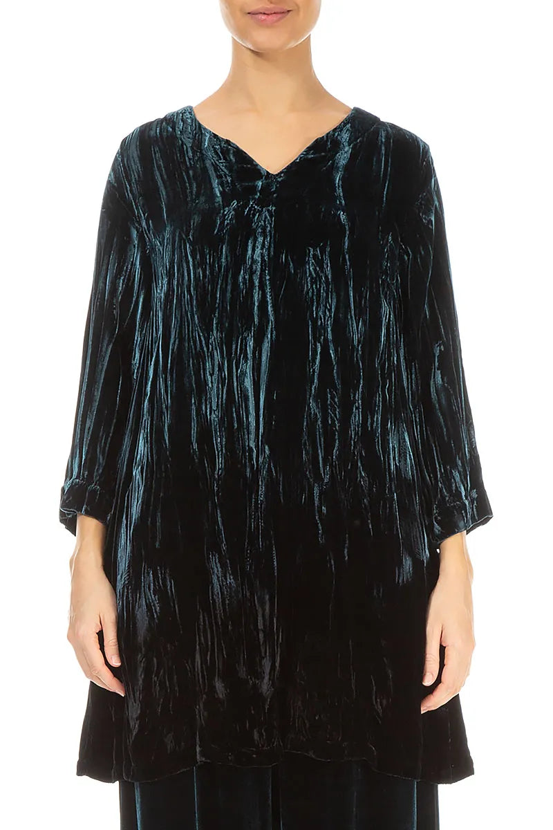 V-Neck Peacock Silk Velvet Ombré Tunic 2
