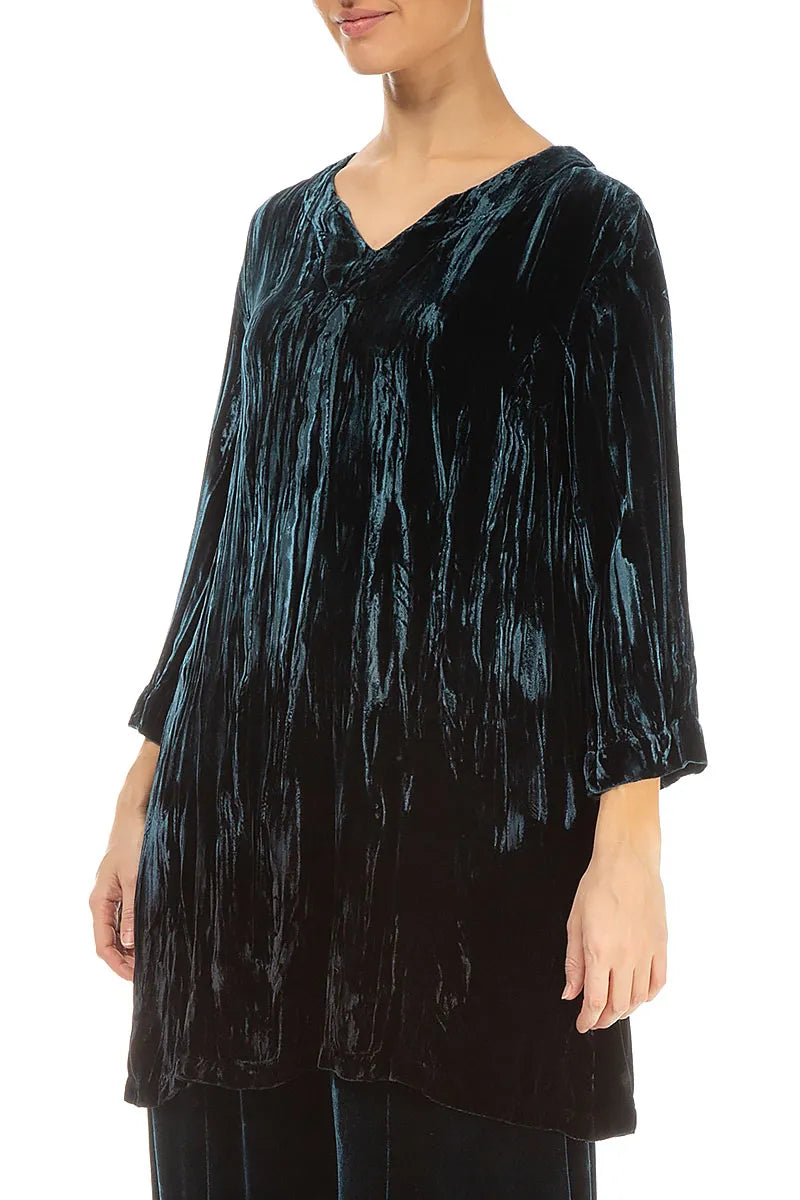 V-Neck Peacock Silk Velvet Ombré Tunic 4