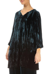 V-Neck Peacock Silk Velvet Ombré Tunic 4