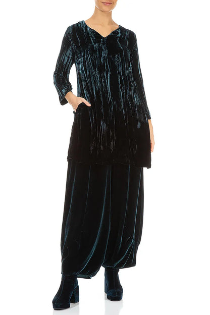 V-Neck Peacock Silk Velvet Ombré Tunic 5