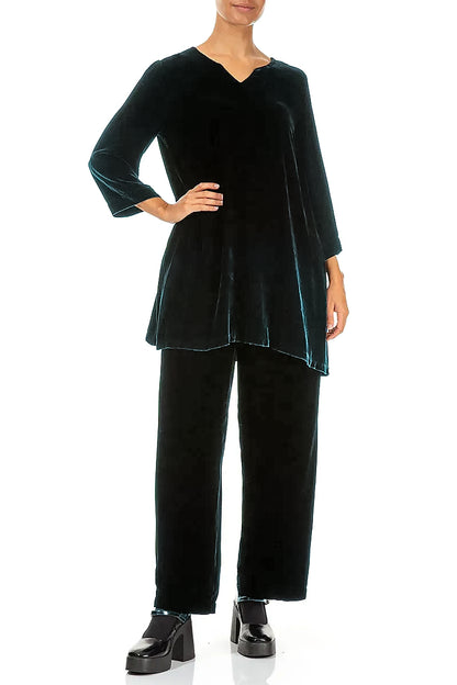 V-Neck Peacock Silk Velvet Tunic 4