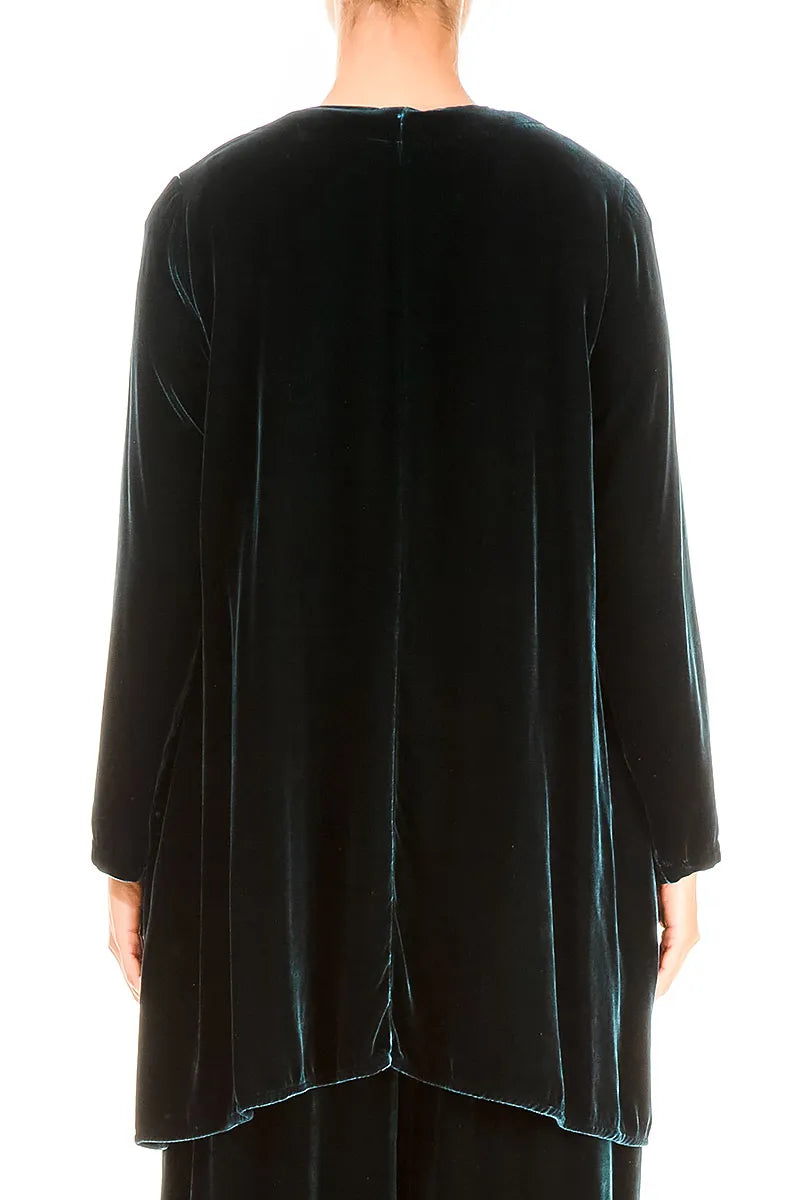 Decorated V-Neck Peacock Silk Velvet Tunic