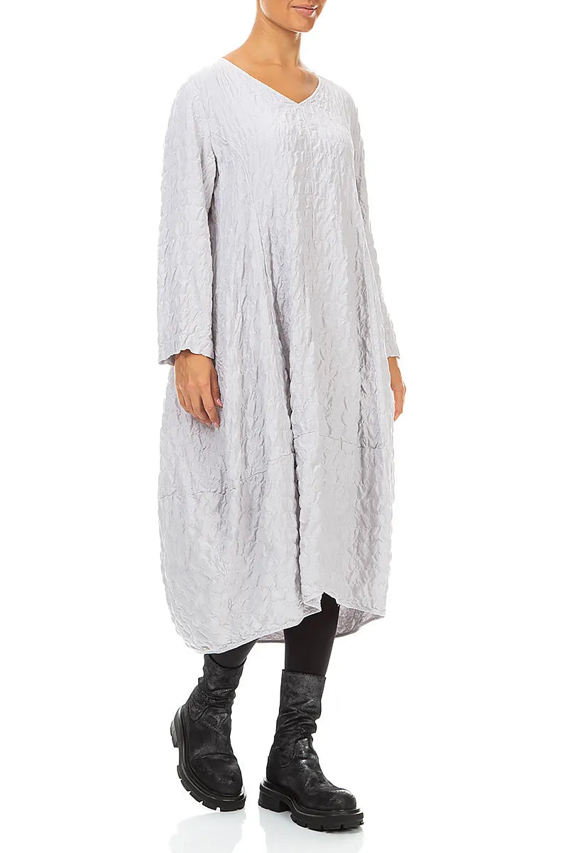 V-Neck Pearl Grey Pleated Silk Bamboo Dress 3