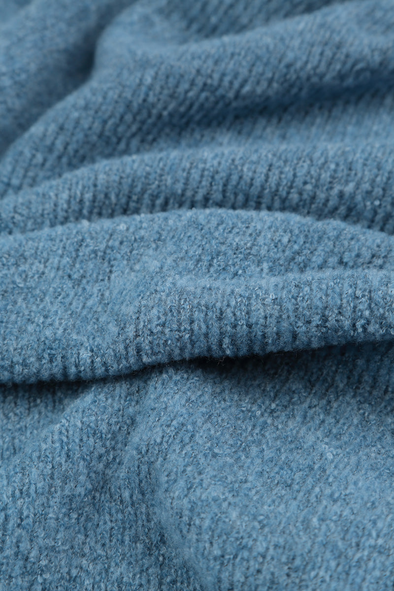 Wide Wavy Seam Petrol Blue Wool Sweater 5