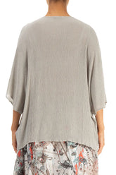 V-Neck Pin Tucks Beige Silk Viscose Blouse 3