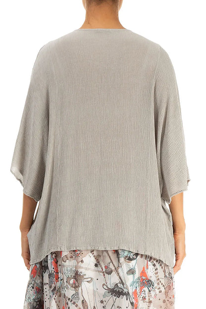 V-Neck Pin Tucks Beige Silk Viscose Blouse 3