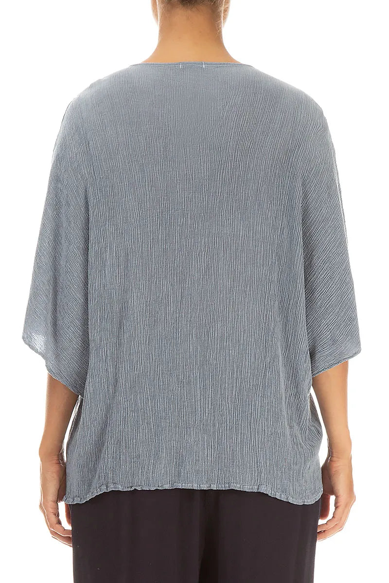 V-Neck Pin Tucks Silver Grey Silk Viscose Blouse 2