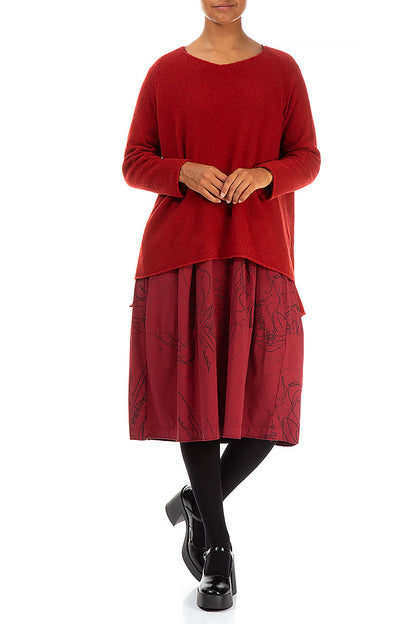 V-Neck Red Wool Sweater