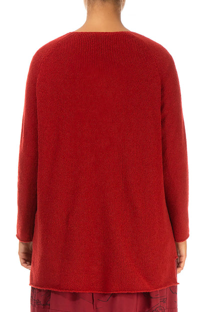 V-Neck Red Wool Sweater