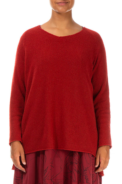 V-Neck Red Wool Sweater