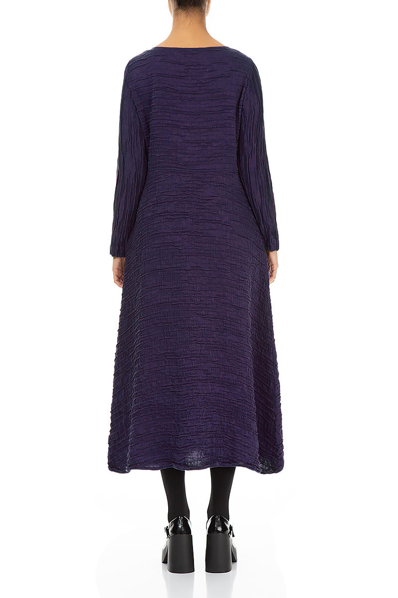 V-Neck Royal Purple Crinkled Silk Linen Dress 2