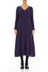 V-Neck Royal Purple Crinkled Silk Linen Dress 1