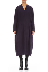 V-Neck Royal Purple Mélange Linen Dress 1