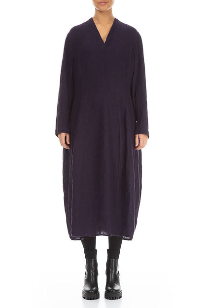 V-Neck Royal Purple Mélange Linen Dress 1