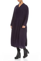 V-Neck Royal Purple Mélange Linen Dress 3