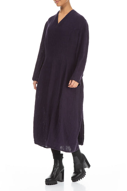 V-Neck Royal Purple Mélange Linen Dress 3