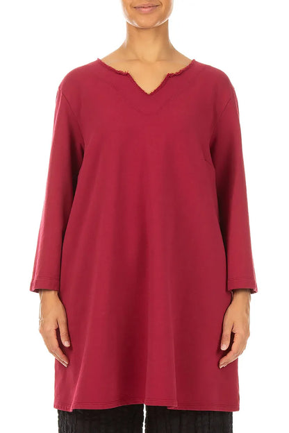 V-Neck Ruby French Terry Cotton Tunic 1